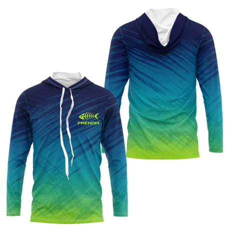 Maillot Pêche En Mer Personnalisé - Bleu Vert Homme - Long Sleeves Hoodie Homme