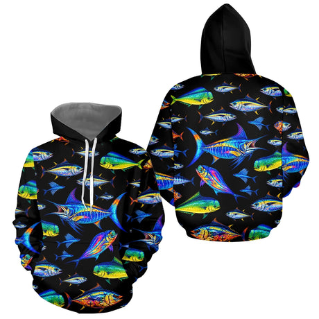 Maillot Pêche Homme - Sportive Noir & Poissons Colorés - Hoodie Homme