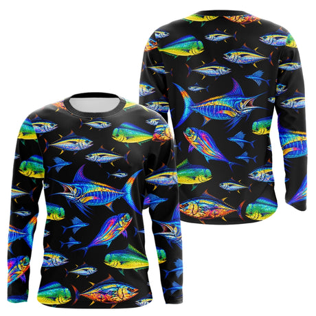 Maillot Pêche Homme - Sportive Noir & Poissons Colorés - Long Sleeves Homme