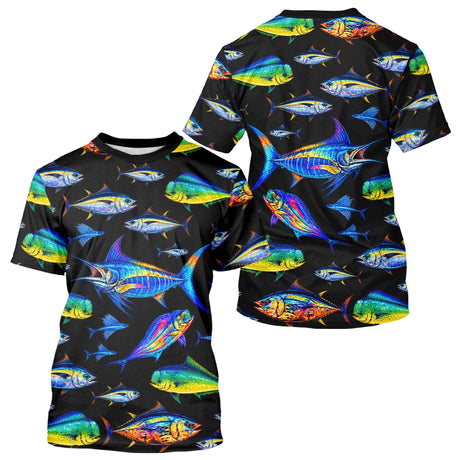 Maillot Pêche Homme - Sportive Noir & Poissons Colorés - T-Shirt Homme