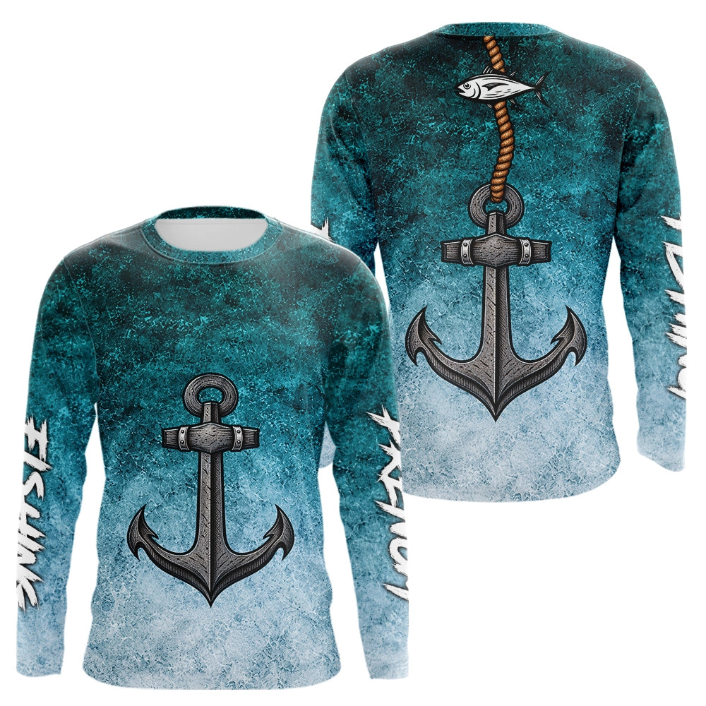 Maillot Pêche Homme Ancre - Marine Bleu Canard Personnalisé - Long Sleeves Homme