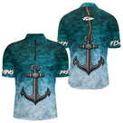 Maillot Pêche Homme Ancre - Marine Bleu Canard Personnalisé - Polo Zippé Homme