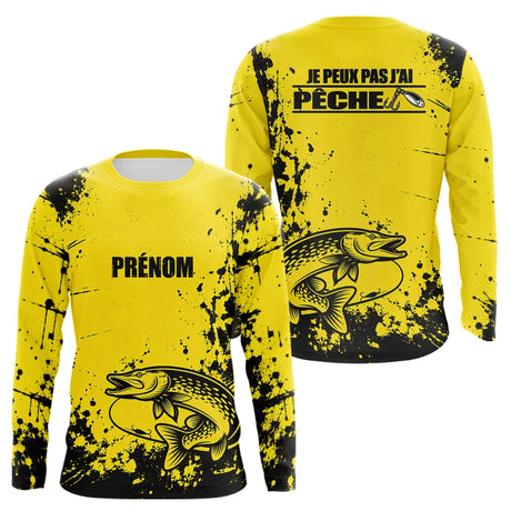 Maillot Pêche Jaune & Noir - Brochet Personnalisé Homme - Long Sleeves Homme