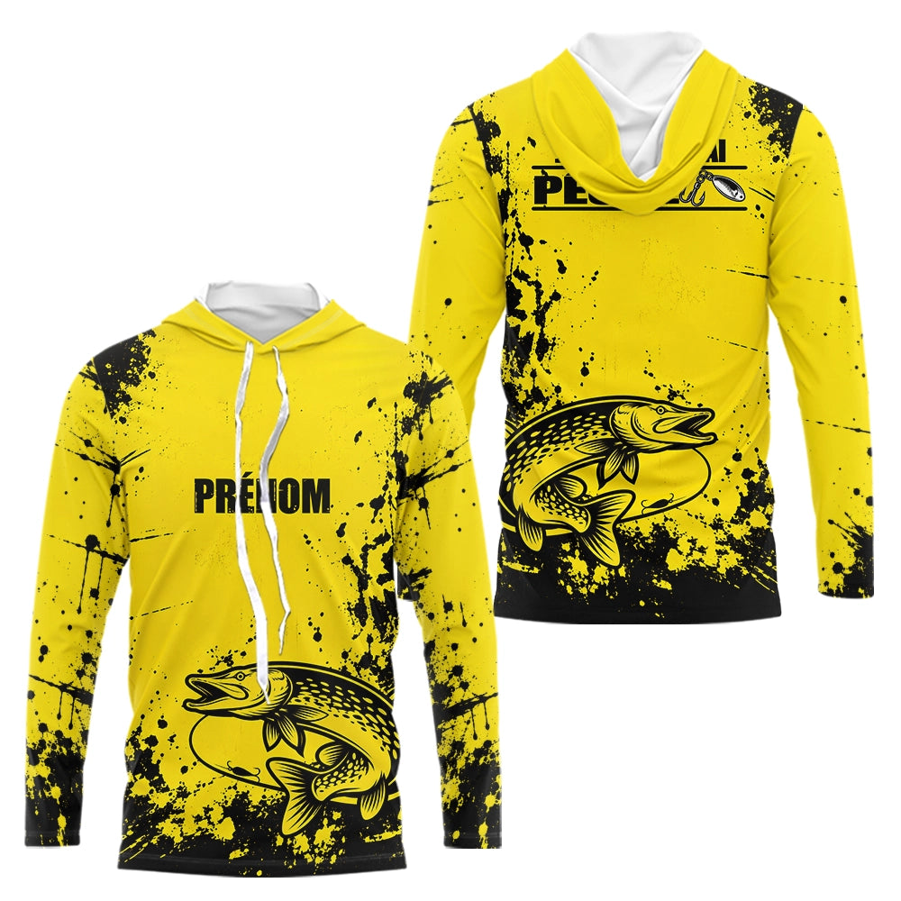 Maillot Pêche Jaune & Noir - Brochet Personnalisé Homme - Long Sleeves Hoodie Homme