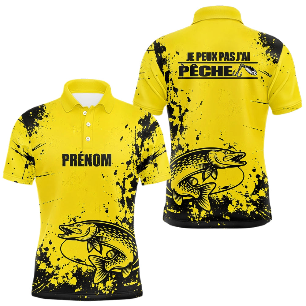 Maillot Pêche Jaune & Noir - Brochet Personnalisé Homme - Polo Homme