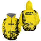 Maillot Pêche Jaune & Noir - Brochet Personnalisé Homme - Zippé Hoodie Homme