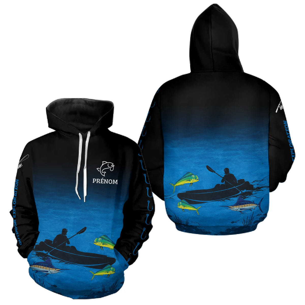 Maillot Pêche Kayak Homme - Bleu & Noir Personnalisé- Hoodie Homme