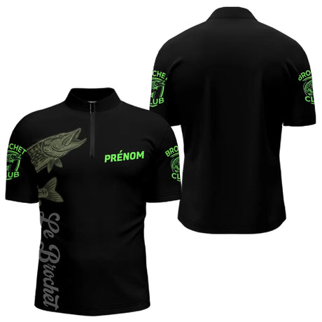 Maillot Pêche Le Brochets Vert Fluo Homme Personnalisé - Polo Zippe Homme