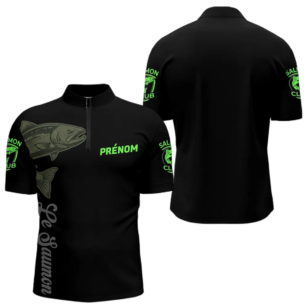 Maillot Pêche Le Saumon Vert Fluo Homme Personnalisé - Polo Zippe Homme