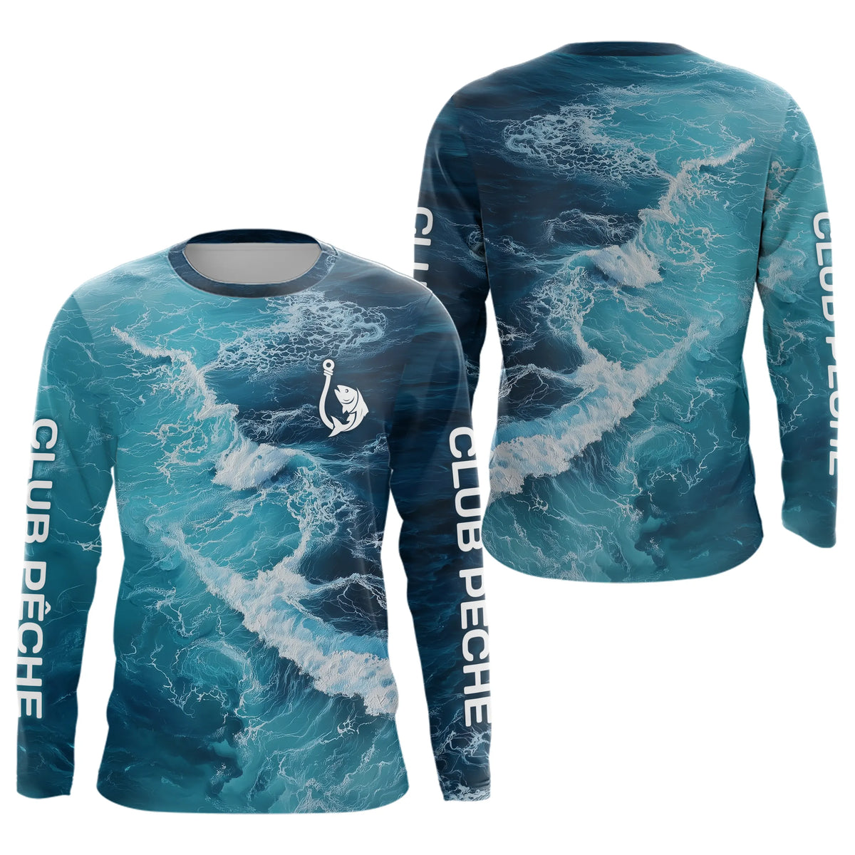 Maillot Pêche Manche Longue Bleu Océan Mer - Style Homme - Long Sleeves Homme
