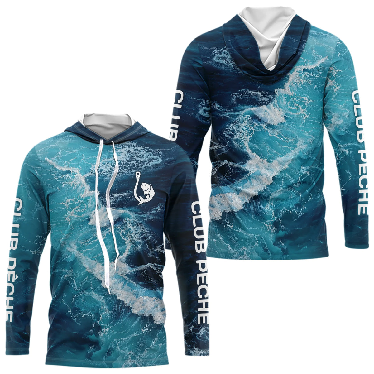 Maillot Pêche Manche Longue Bleu Océan Mer - Style Homme - Long Sleeves Hoodie Homme
