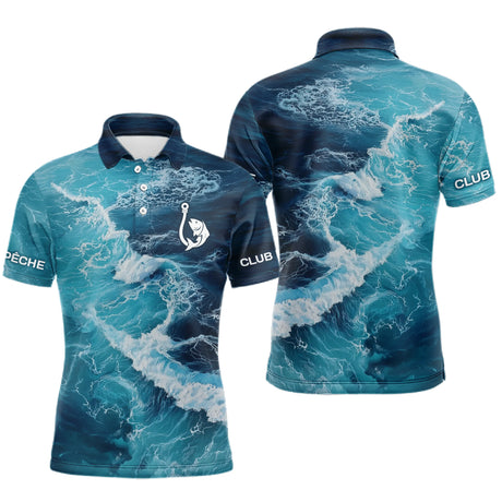 Maillot Pêche Manche Longue Bleu Océan Mer - Style Homme - Polo Homme