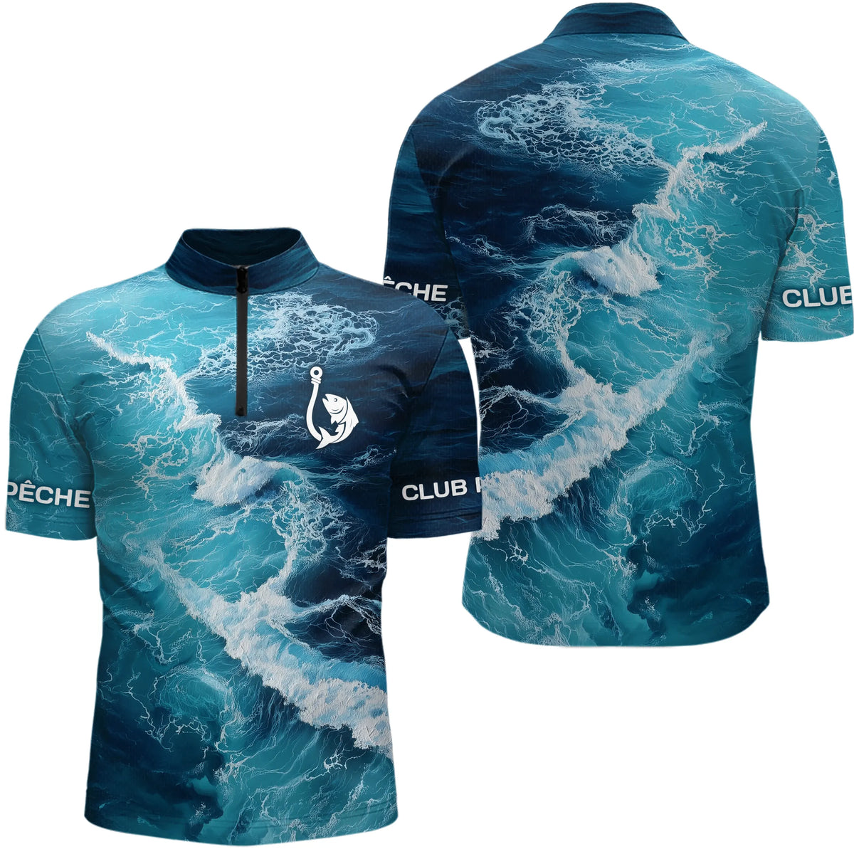 Maillot Pêche Manche Longue Bleu Océan Mer - Style Homme - Polo Zippé Homme