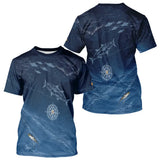 Maillot Pêche Manche Longue Thon Bleu Marine Boussole UV - T-Shirt Homme