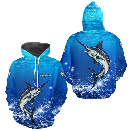 Maillot Pêche Marlin Bleu Anti-UV Personnalisé - Hoodie Homme
