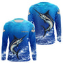 Maillot Pêche Marlin Bleu Anti-UV Personnalisé - Long Sleeves Homme