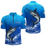 Maillot Pêche Marlin Bleu Anti-UV Personnalisé - Polo Zippé Homme