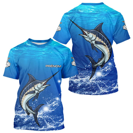 Maillot Pêche Marlin Bleu Anti-UV Personnalisé - T-Shirt Homme
