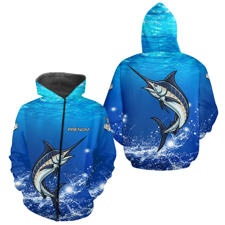 Maillot Pêche Marlin Bleu Anti-UV Personnalisé - Zippé Hoodie Homme