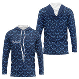 Maillot Pêche Mer Bleu Azur - Motif Filet Personnalisé - Long Sleeve Hoodie Homme