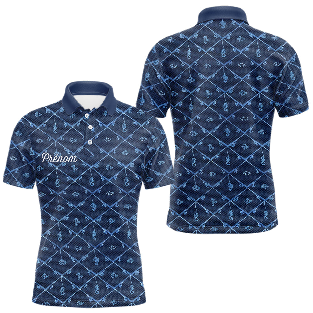 Maillot Pêche Mer Bleu Azur - Motif Filet Personnalisé - Polo Homme