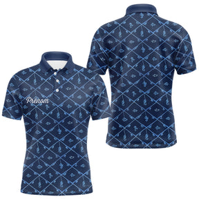 Maillot Pêche Mer Bleu Azur - Motif Filet Personnalisé - Polo Homme