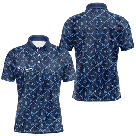 Maillot Pêche Mer Bleu Azur - Motif Filet Personnalisé - Polo Homme