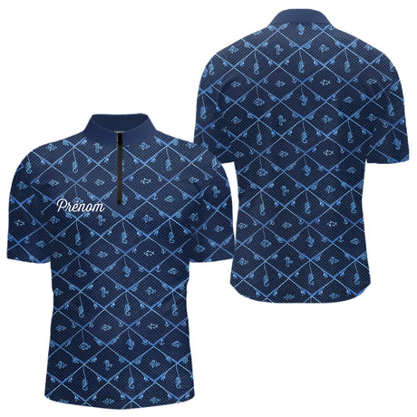 Maillot Pêche Mer Bleu Azur - Motif Filet Personnalisé - Polo Zippé Homme