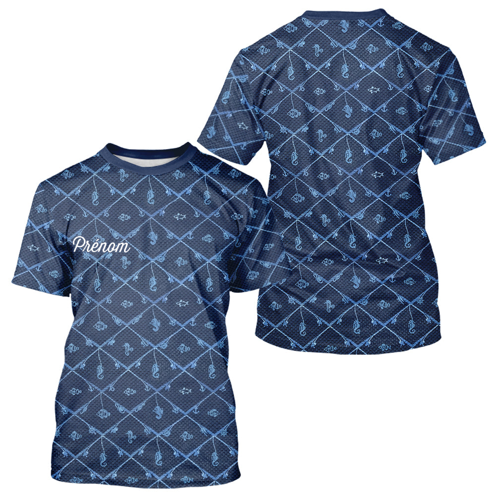 Maillot Pêche Mer Bleu Azur - Motif Filet Personnalisé - T-Shirt Homme