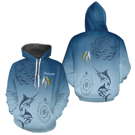 Maillot Pêche Mer Bleu Marlin Personnalisé - Cadeau Homme - Hoodie Homme
