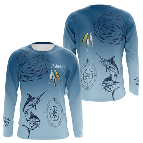 Maillot Pêche Mer Bleu Marlin Personnalisé - Cadeau Homme - Long Sleeves Homme