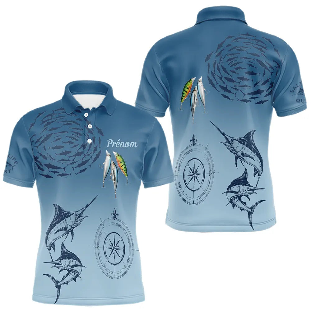 Maillot Pêche Mer Bleu Marlin Personnalisé - Cadeau Homme - Polo Homme