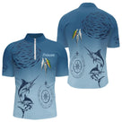 Maillot Pêche Mer Bleu Marlin Personnalisé - Cadeau Homme - Polo Zippé Homme