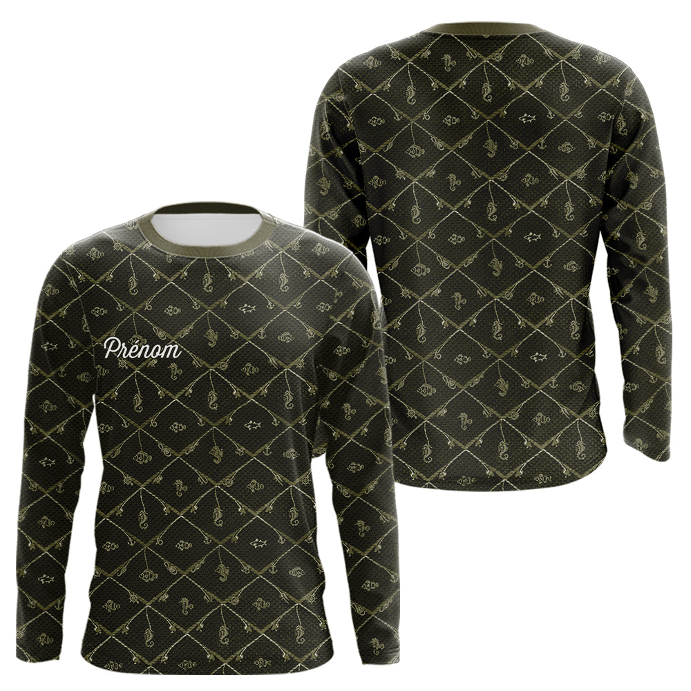 Maillot Pêche Mer Vert Azur - Motif Filet Personnalisé - Homme Long Hoodie 