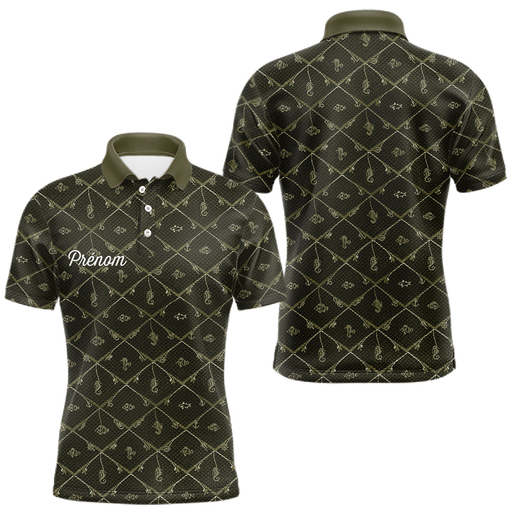 Maillot Pêche Mer Vert Azur - Motif Filet Personnalisé - Homme Polo 