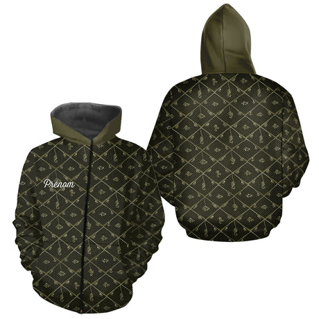 Maillot Pêche Mer Vert Azur - Motif Filet Personnalisé - Homme Zippé Hoodie