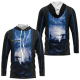 Maillot Pêche Personnalisé - Anti-UV Motif Éclair Bleu Noir - Long Sleeves Hoodie Homme