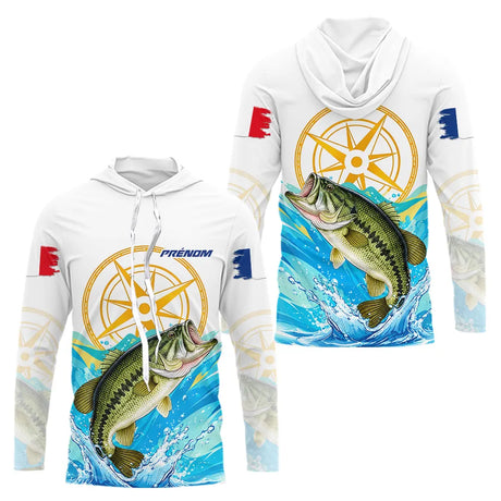 Maillot Pêche Personnalisé - Black Bass & Drapeau France - Long Sleeves Hoodie Homme