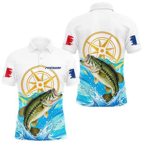 Maillot Pêche Personnalisé - Black Bass & Drapeau France - Polo Homme