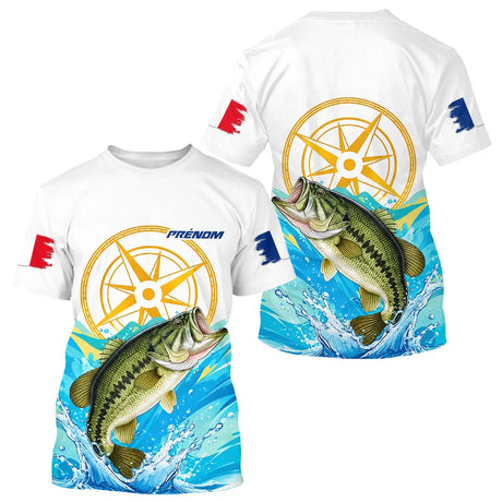 Maillot Pêche Personnalisé - Black Bass & Drapeau France - T-Shirt Homme