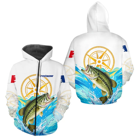 Maillot Pêche Personnalisé - Black Bass & Drapeau France - T-Shirt Homme