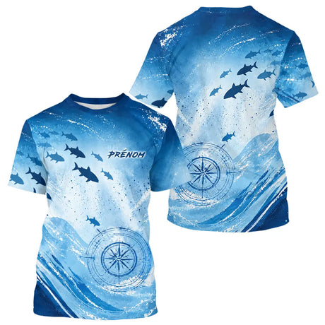 Maillot Pêche Personnalisé - Bleu Océan Anti-UV - T-Shirt Homme