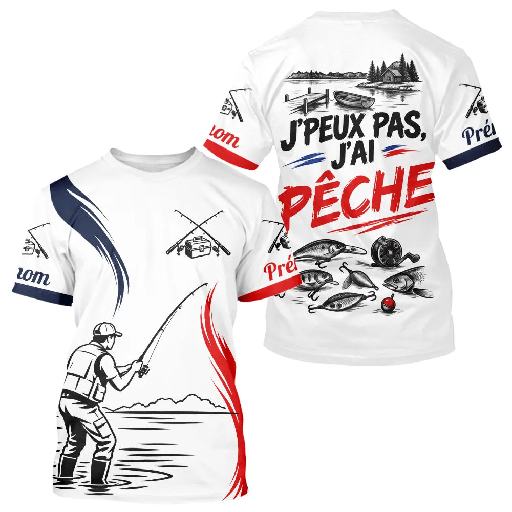 Maillot Pêche Personnalisé Blanc - J'peux Pas J'ai Pêche - T-Shirt Homme