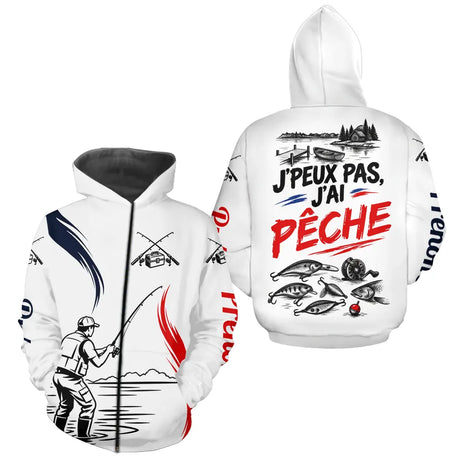 Maillot Pêche Personnalisé Blanc - J'peux Pas J'ai Pêche - Zippé Hoodie Homme