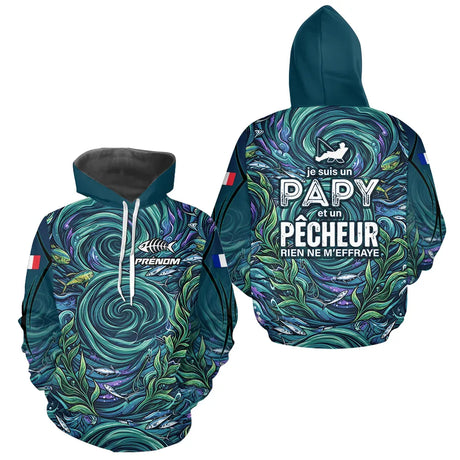 Maillot Pêche Personnalisé Bleu - Papy Pêcheur Passionnés - Hoodie Homme