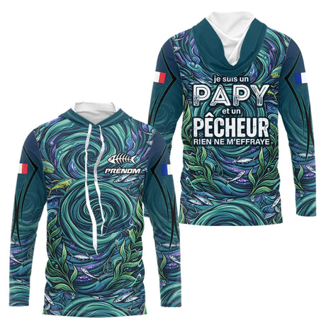 Maillot Pêche Personnalisé Bleu - Papy Pêcheur Passionnés - Long Sleeves Hoodie Homme