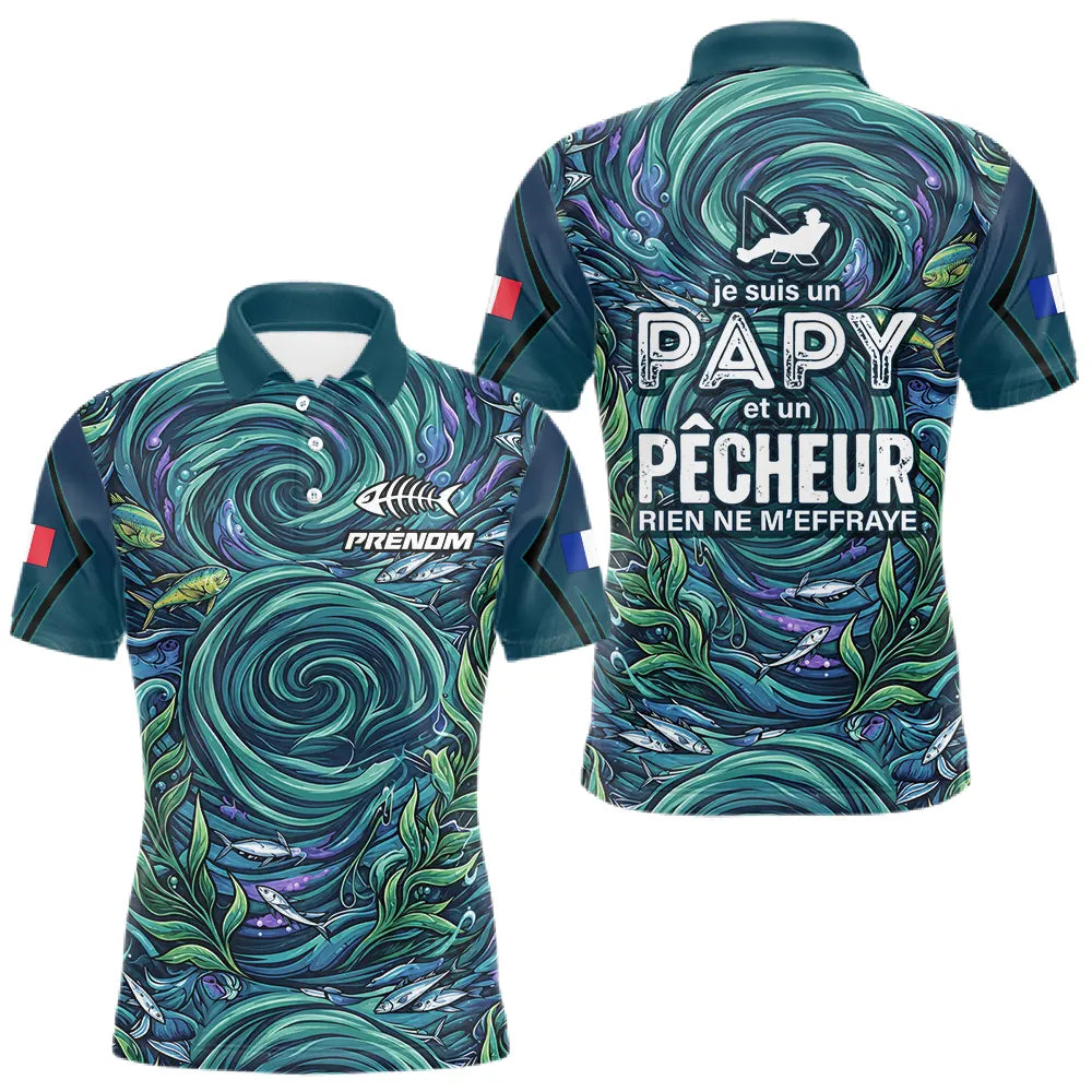Maillot Pêche Personnalisé Bleu - Papy Pêcheur Passionnés - Polo Homme