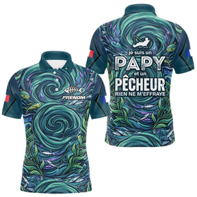 Maillot Pêche Personnalisé Bleu - Papy Pêcheur Passionnés - Polo Homme