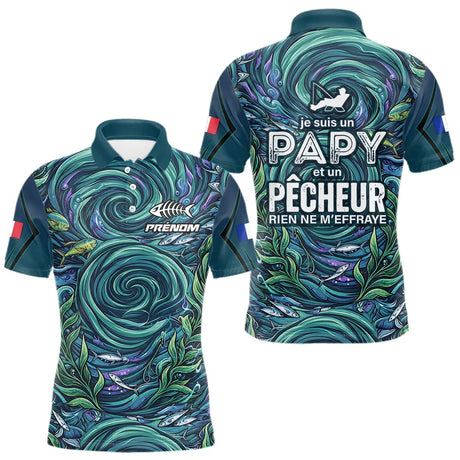 Maillot Pêche Personnalisé Bleu - Papy Pêcheur Passionnés - Polo Homme