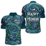 Maillot Pêche Personnalisé Bleu - Papy Pêcheur Passionnés - Polo Zippé Homme
